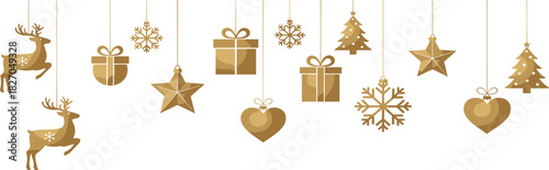 Golden Christmas Ornaments Hanging Festive Decorations for Holiday Celebrations and New Year's Eve