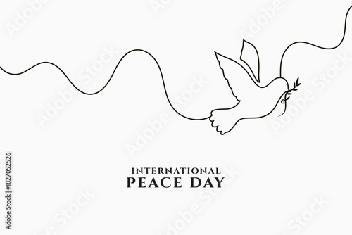 line style world peace day background with flying dove and olive branch