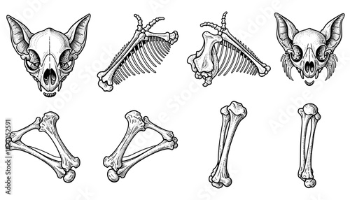 Intricate animal skull and bone illustrations in detailed monochrome ink style