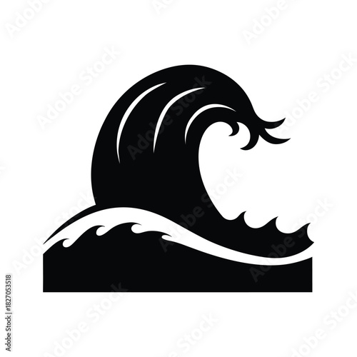 Black stylized breaking ocean wave silhouette icon designed in a modern minimal style Vector illustration