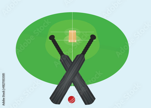 Cricket set in front of field. vector	