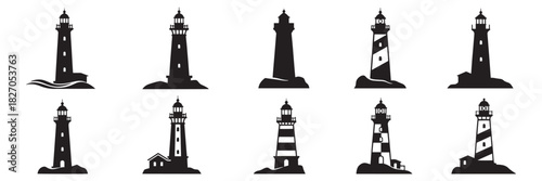 Collection of various lighthouse silhouettes