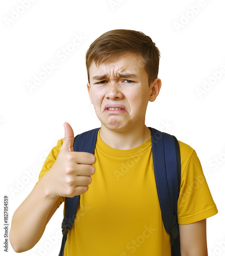 Disgusted Boy Thumbs Up Isolated on Transparent Background