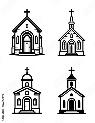 vector set illustration of a chapel or small church (artwork 1)