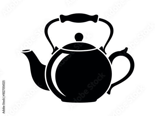 A black silhouette of a teapot on a white background.