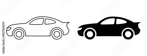 Outline and silhouette of a car are shown side by side.