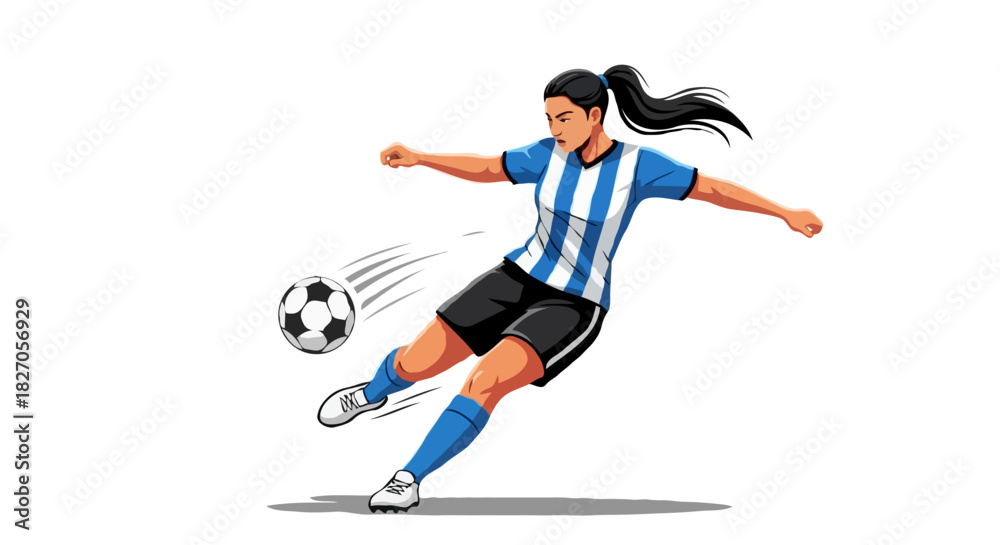 Obraz premium Female Soccer Kick – Vector Illustration