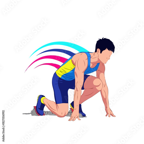 Male Sprinter Start Pose – Vector Illustration