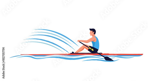 Kayaking Athlete Paddling on Water – Outdoor Sport Vector Illustration