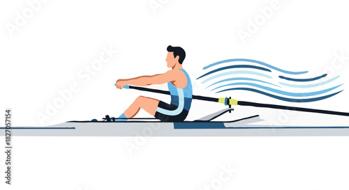 Kayaking Athlete Paddling on Water – Outdoor Sport Vector Illustration