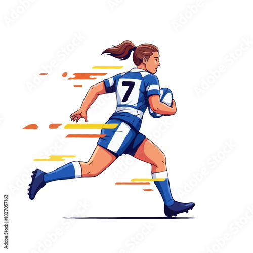 Female Rugby Run – Vector Illustration