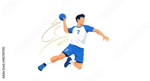Handball Player Jumping and Throwing Ball – Dynamic Sports Vector Illustration