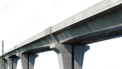 Modern elevated concrete viaduct for urban transportation infrastructure isolated on white