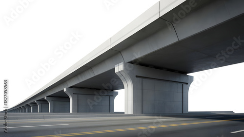 Modern elevated concrete highway structure and road underneath, representing urban infrastructure.