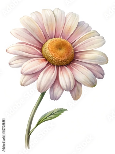 Beautiful watercolor painting of a daisy with pink and white petals