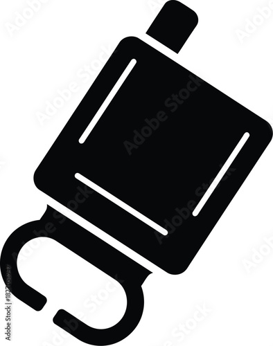 Simple black and white clip art of a carabiner
