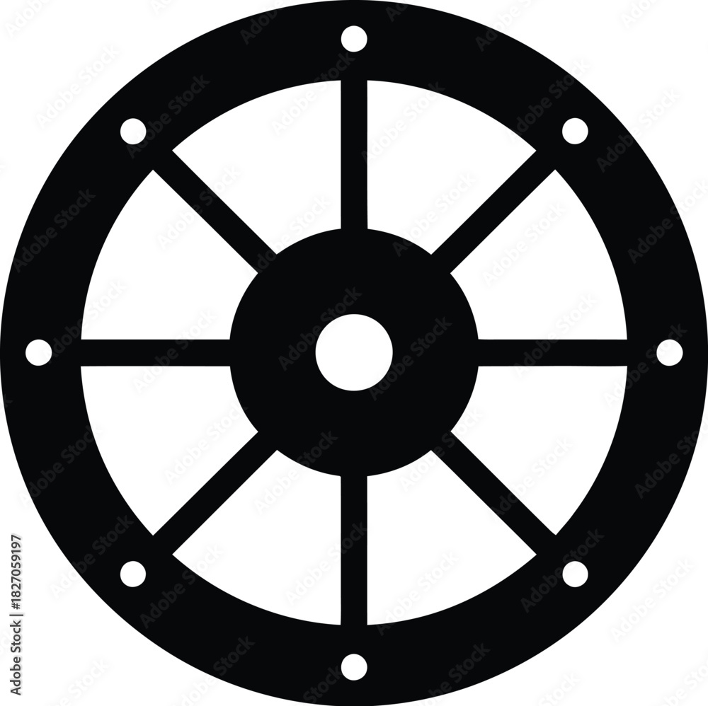 Obraz premium Simple black and white wheel icon with spokes