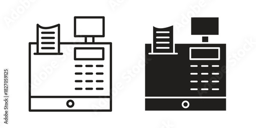 Cash register icon flat simple icon. Liner version - stock vector.