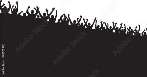 Enthusiastic Crowd Silhouette with Raised Hands