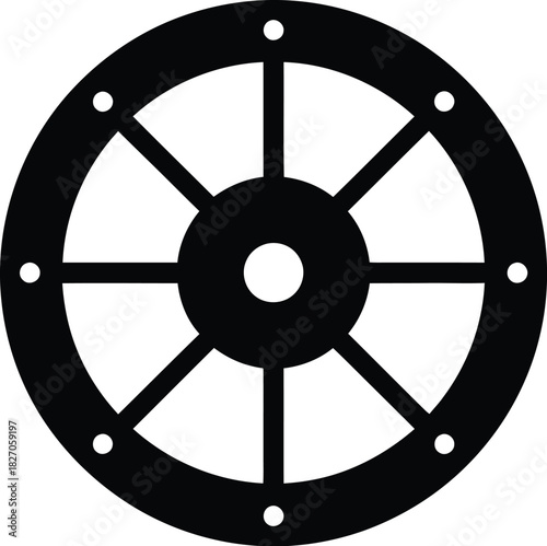 Simple black and white wheel icon with spokes