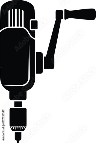 Hand crank drill black silhouette vintage tool illustration