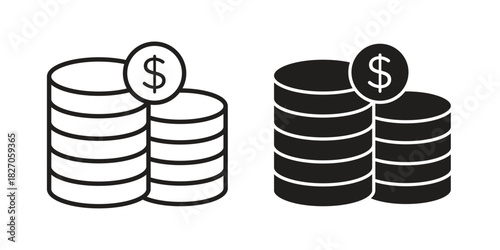 Coins icon flat simple icon. Liner version - stock vector.