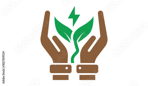 Minimalist hand holding green plant. vector illustration. new life concept