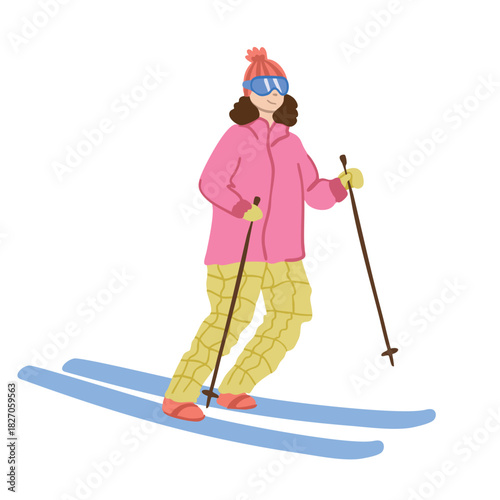 Skiing girl character vector art