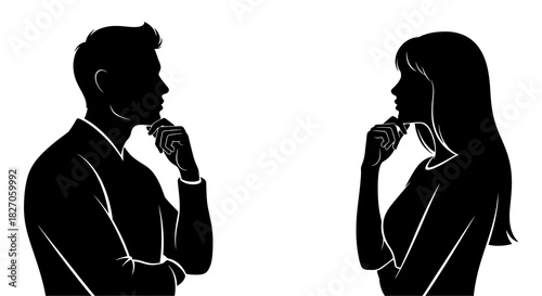 Contemplative Silhouette A Thoughtful Man and Woman Considering Ideas and Making Decisions