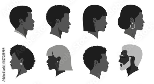 Diverse Profile Silhouettes Exploring Ethnicity, Hair Styles, and Facial Features in Human Profiles