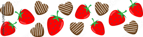 border red strawberries and chocolate hearts with white stripes isolated background simple valentines day love sweet dessert food line