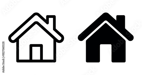 Two simple house icons, one outlined and one solid black, represent home or housing options.