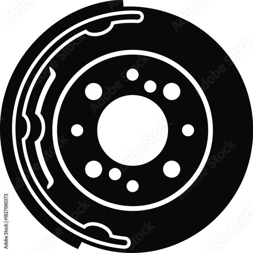 Black and white car brake disc icon illustration