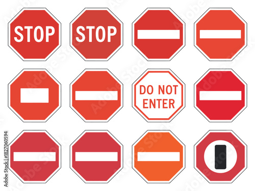A collection of various traffic signs, including stop and do not enter signs.