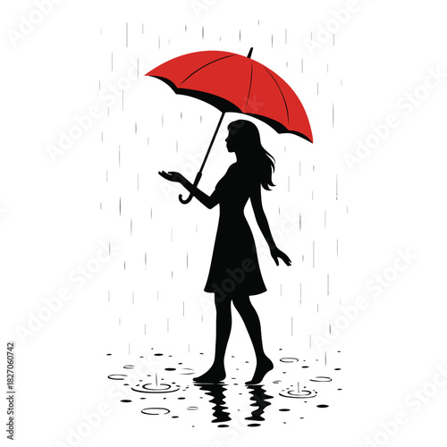 Crimson Rainfall A Poised Moment in Quiet Serenity