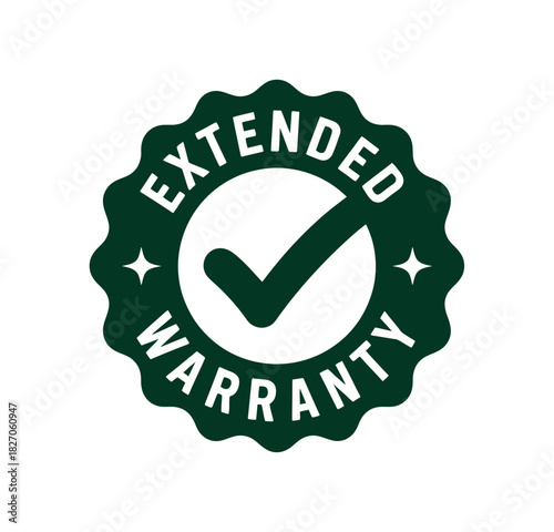 Extended warranty badge with a checkmark signifies assurance and reliability