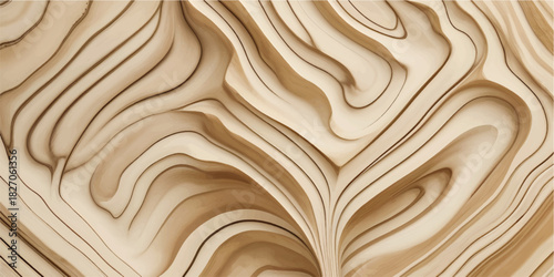 Premium 3D Wood Wave Carving with Soft Natural Texture and Deep Layered Curves for Modern Minimalist Backgrounds and High-Resolution Decorative Artwork
