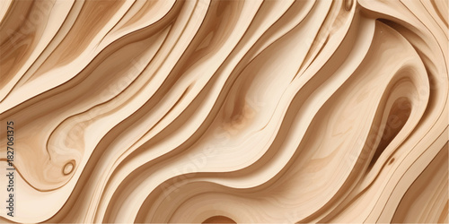 Premium 3D Wood Wave Carving with Soft Natural Texture and Deep Layered Curves for Modern Minimalist Backgrounds and High-Resolution Decorative Artwork
