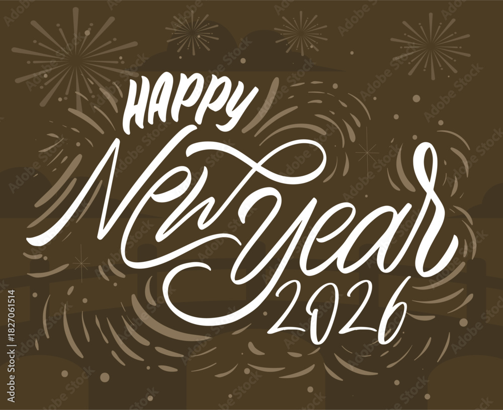Fototapeta premium Happy New Year 2026 Holiday Abstract Brown And White Color Design Symbol Vector Illustration