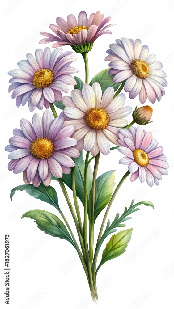 Fototapeta premium Watercolor painting of a bouquet of daisies with soft pastel petals