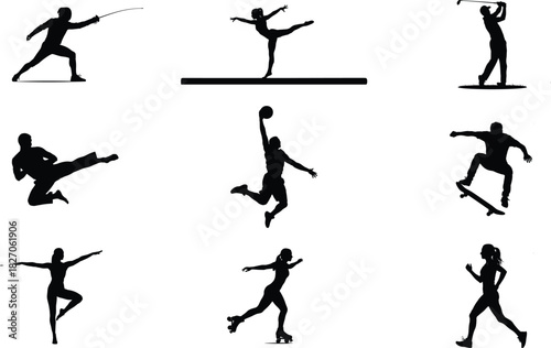 Athletes Silhouette Collection in Different Sports Action Poses
