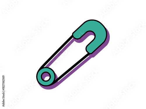 A single teal safety pin is isolated on a white background with a shadow.