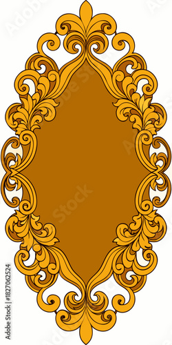 Vertical oval golden ornate baroque frame with swirling cartouche design vector