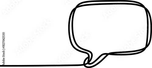 Continuous line art drawing of a blank speech bubble or thought balloon icon with copy space, symbolizing communication, ideas and messages. Vector, illustration