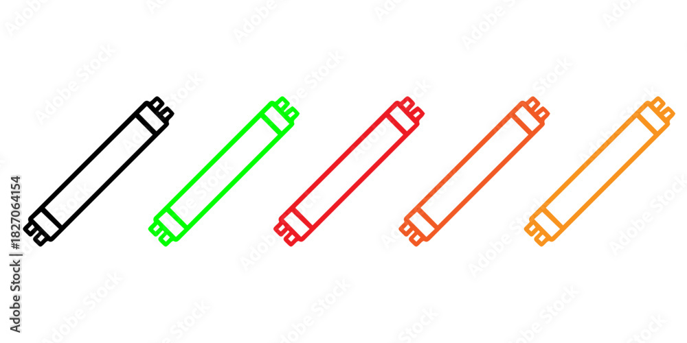 Obraz premium Fluorescent and LED Tube Light Outline Icons Set