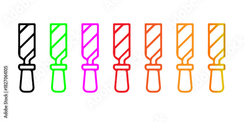 Vibrant Line Art Chisel Icons for Woodworking, Carpentry, and DIY Projects with a Modern Look