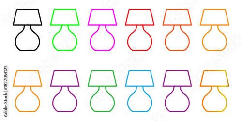 Colorful Outline Table Lamp Icons Set