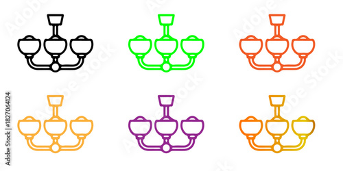 Set of colorful chandelier outline icons, perfect for modern home lighting, interior design, and decor projects.