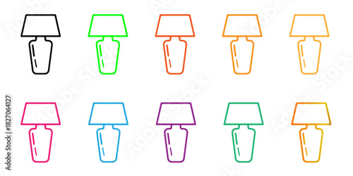 Colorful Outline Table Lamp Icons Set