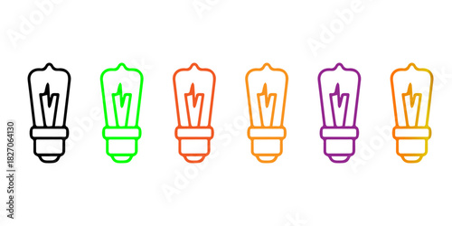 Colorful Set of Vintage Edison Light Bulb Outline Icons